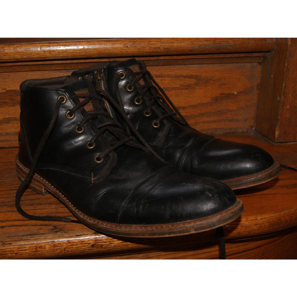 Bull Boxer Holten Leather Boots Mens 12 Black Lace Up Zip Chukka Handcrafted
